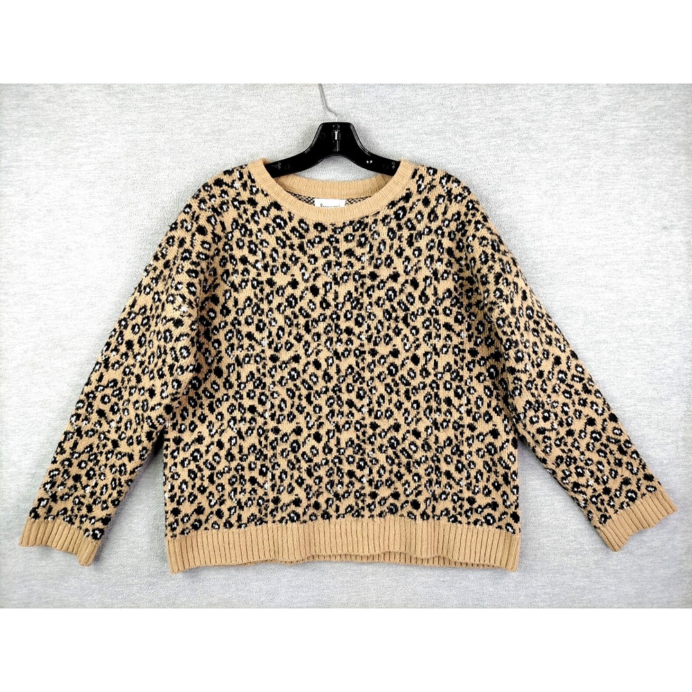 &Merci Womens Sweater Small Tan Animal Print Knit 100% Mohair Angora Wool‎ Cozy